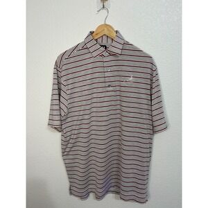 FootJoy Mens Striped Golf Polo Shirt Red Grey Del Paso Country Club Logo Large